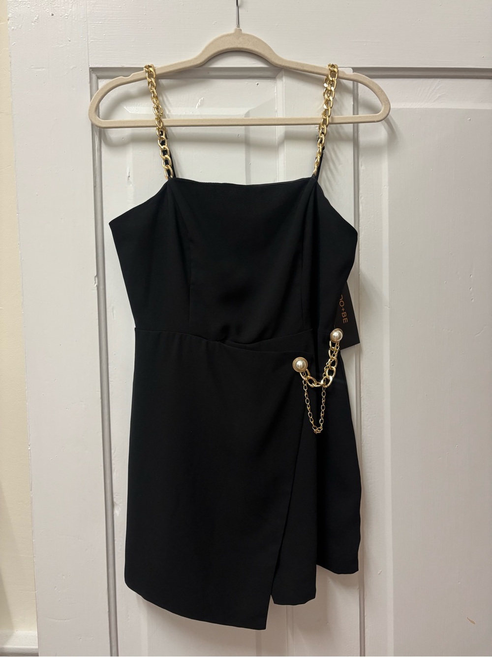 NWT Do + Be Black Chain-Shoulder Romper with Pearl Chain Detail